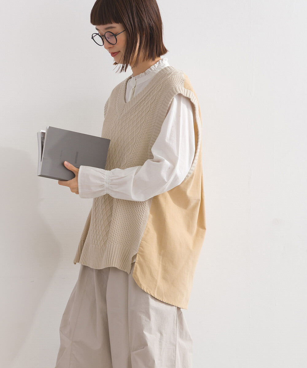 【iriey】燈芯絨×針織拼接 寬鬆無袖背心 Japan E-Shop
