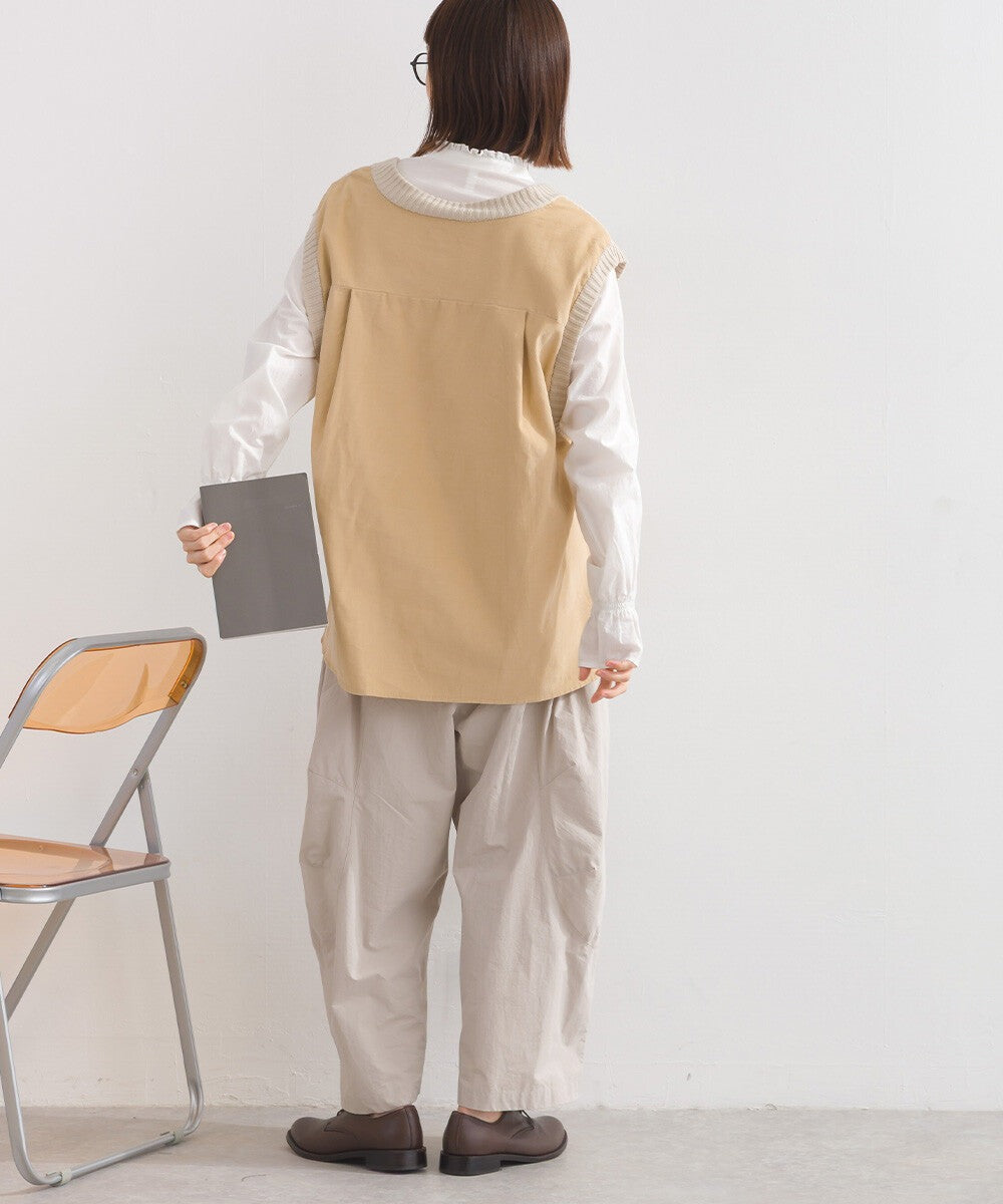 【iriey】燈芯絨×針織拼接 寬鬆無袖背心 Japan E-Shop