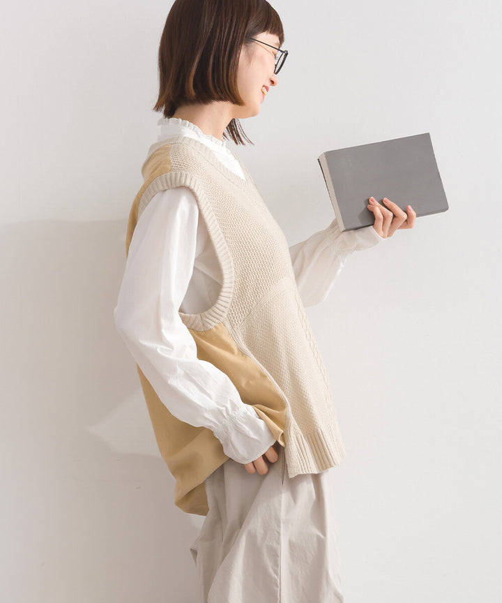 【iriey】燈芯絨×針織拼接 寬鬆無袖背心 Japan E-Shop