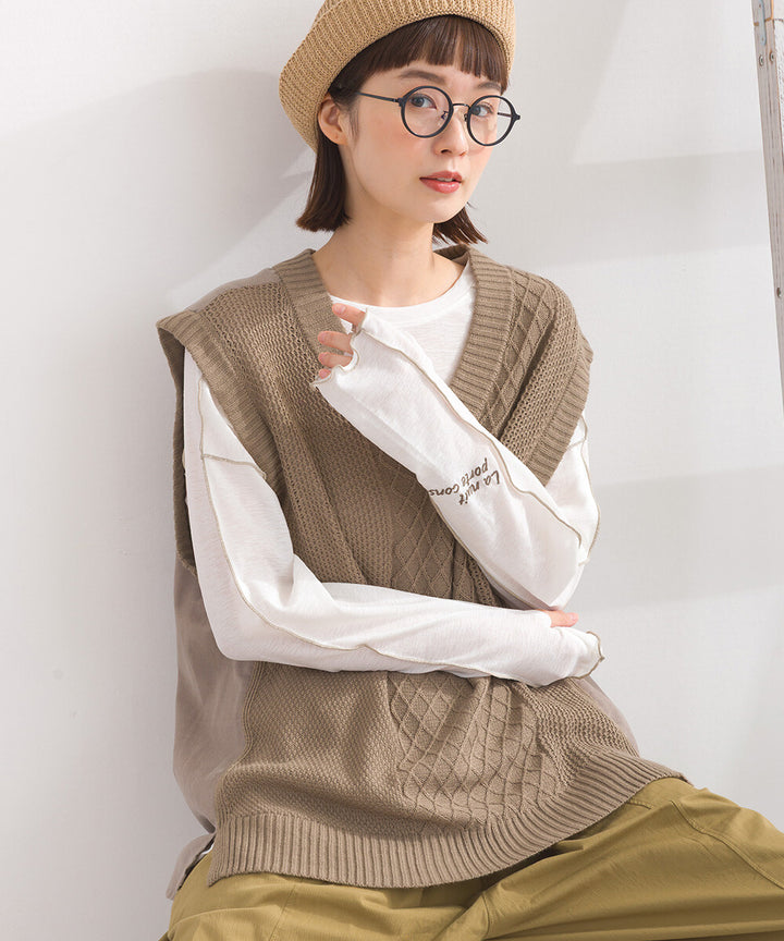 【iriey】燈芯絨×針織拼接 寬鬆無袖背心 Japan E-Shop