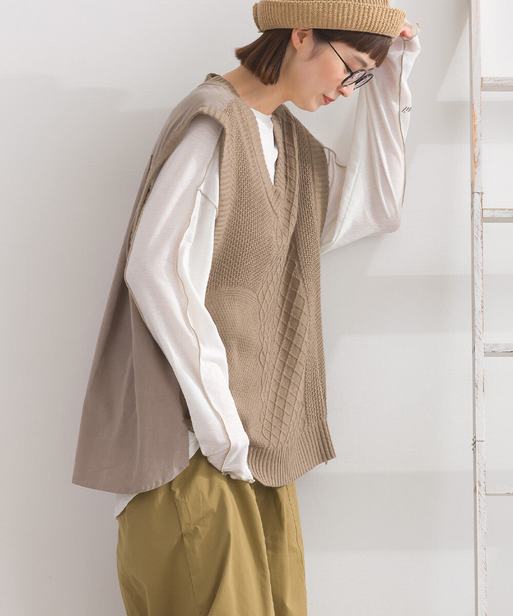 【iriey】燈芯絨×針織拼接 寬鬆無袖背心 Japan E-Shop