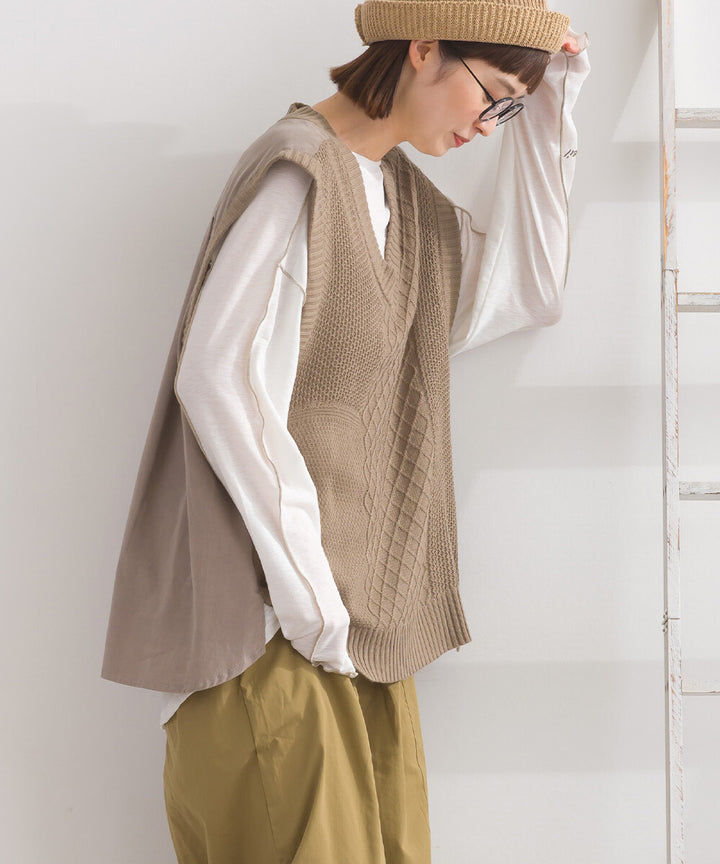 【iriey】燈芯絨×針織拼接 寬鬆無袖背心 Japan E-Shop