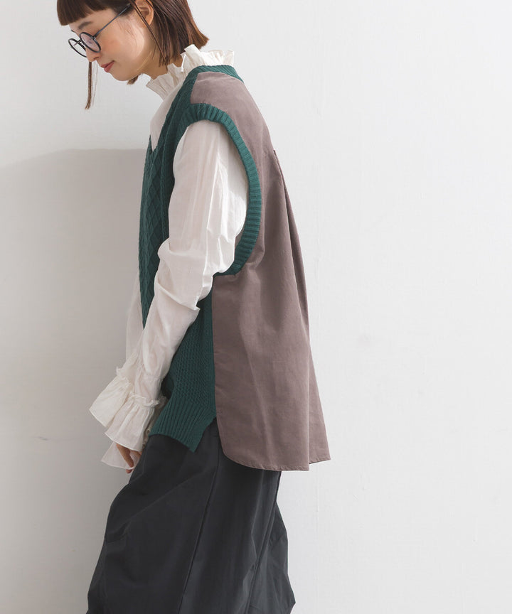 【iriey】燈芯絨×針織拼接 寬鬆無袖背心 Japan E-Shop