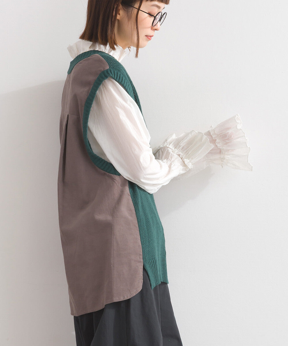 【iriey】燈芯絨×針織拼接 寬鬆無袖背心 Japan E-Shop