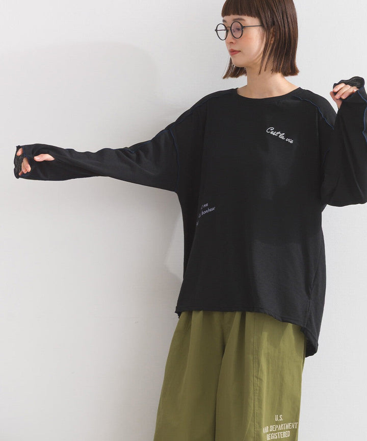 【iriey】透明感縷空拼接 隨機品牌字母 長袖上衣 Japan E-Shop