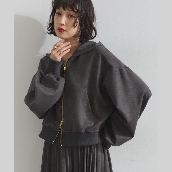 ELENCARE DUE 麂皮感雙頭拉鍊短版連帽外套 Japan E-Shop