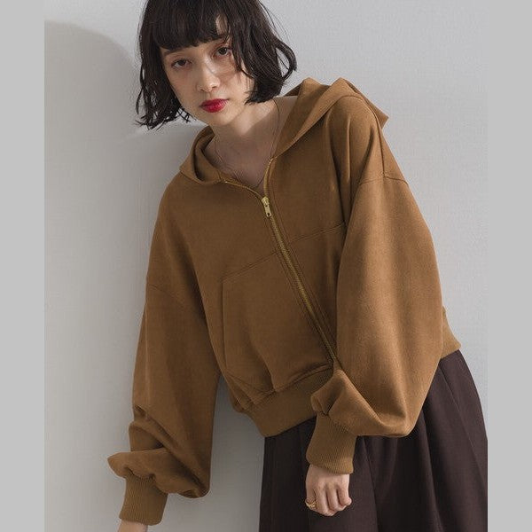 ELENCARE DUE 麂皮感雙頭拉鍊短版連帽外套 Japan E-Shop