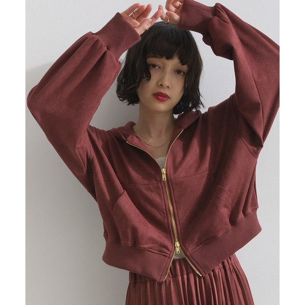 ELENCARE DUE 麂皮感雙頭拉鍊短版連帽外套 Japan E-Shop