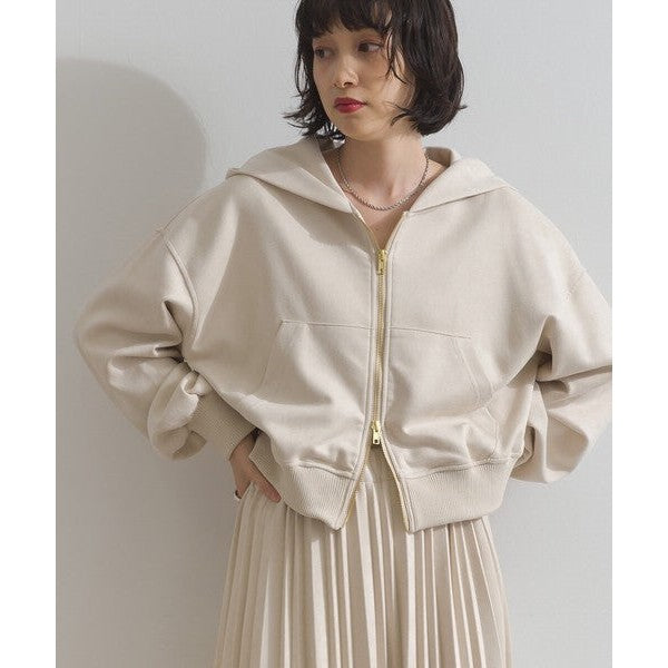 ELENCARE DUE 麂皮感雙頭拉鍊短版連帽外套 Japan E-Shop