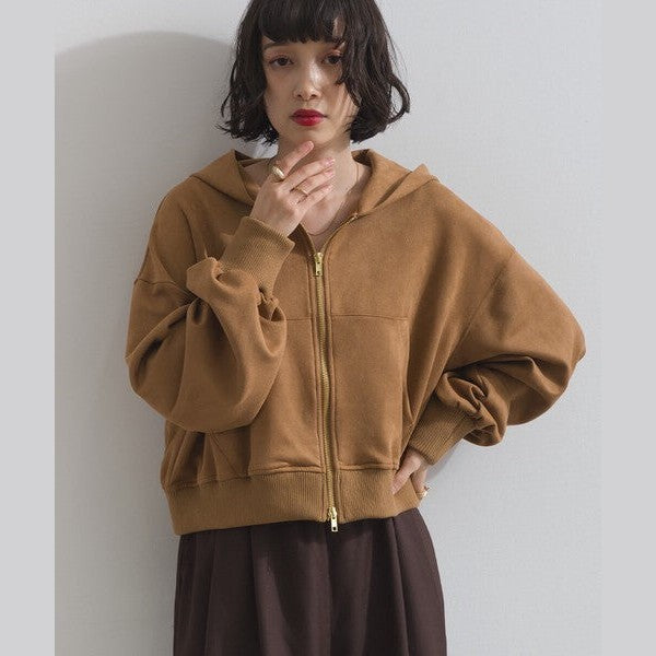 ELENCARE DUE 麂皮感雙頭拉鍊短版連帽外套 Japan E-Shop