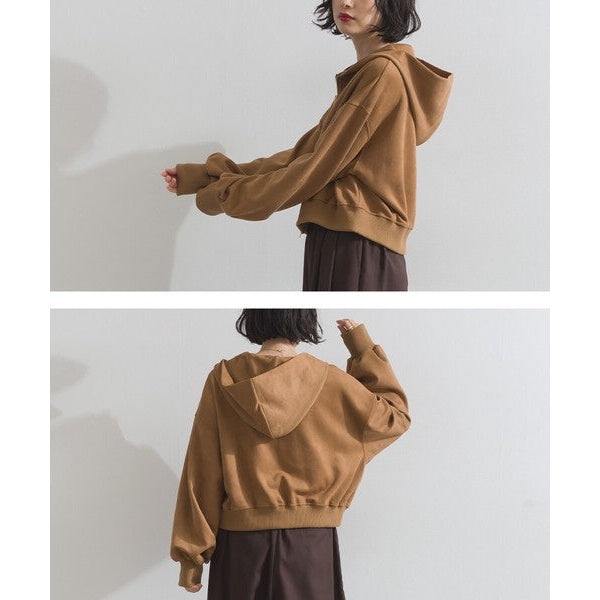 ELENCARE DUE 麂皮感雙頭拉鍊短版連帽外套 Japan E-Shop