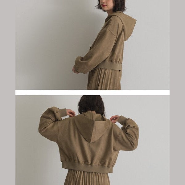 ELENCARE DUE 麂皮感雙頭拉鍊短版連帽外套 Japan E-Shop