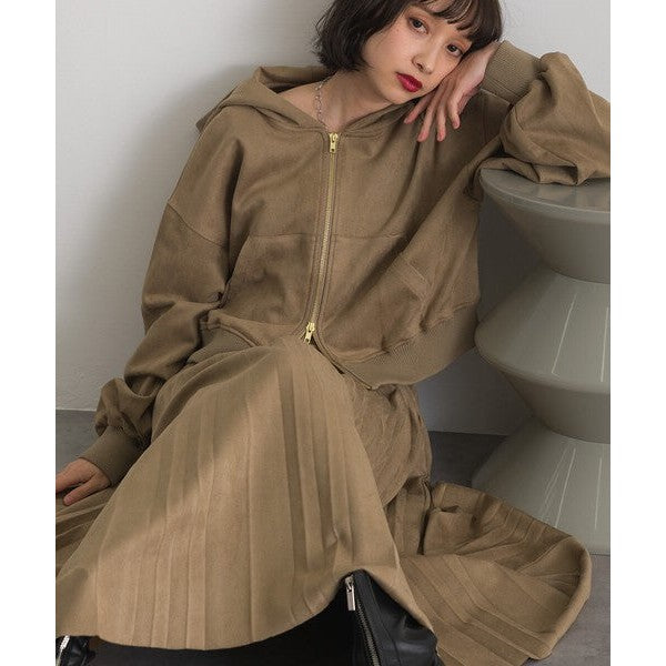 ELENCARE DUE 麂皮感雙頭拉鍊短版連帽外套 Japan E-Shop