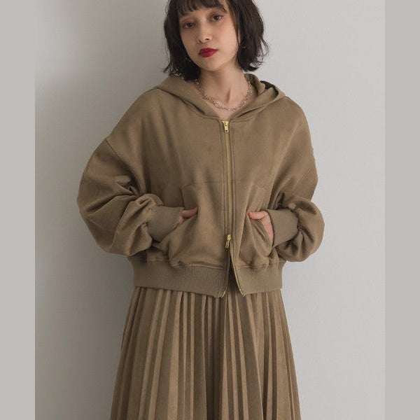 ELENCARE DUE 麂皮感雙頭拉鍊短版連帽外套 Japan E-Shop