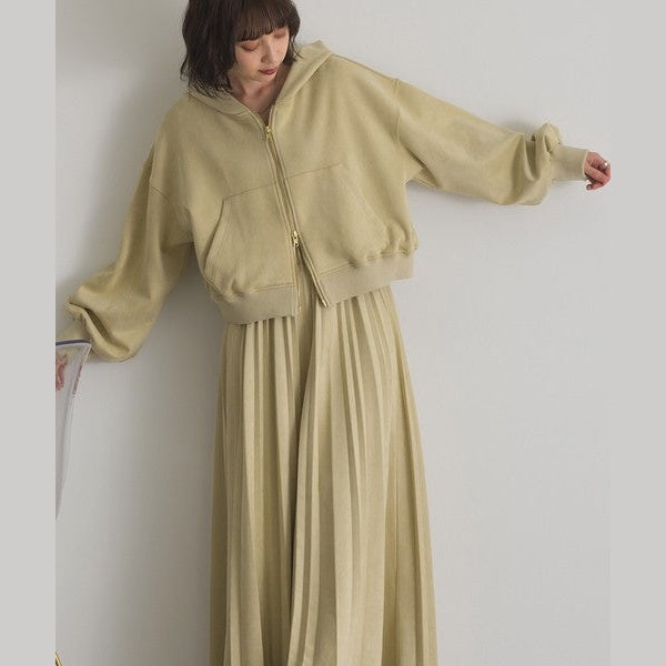 ELENCARE DUE 麂皮感雙頭拉鍊短版連帽外套 Japan E-Shop