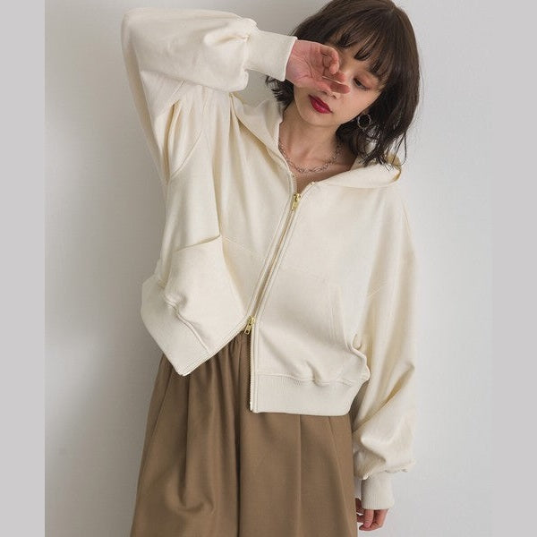 ELENCARE DUE 麂皮感雙頭拉鍊短版連帽外套 Japan E-Shop