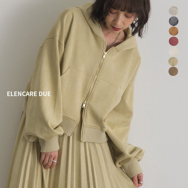 ELENCARE DUE 麂皮感雙頭拉鍊短版連帽外套 Japan E-Shop