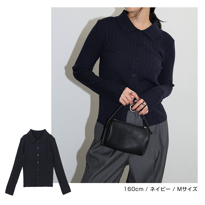 【Alma Design】襟領羅紋針織開襟外套 顯瘦修身女人味剪裁 顏色