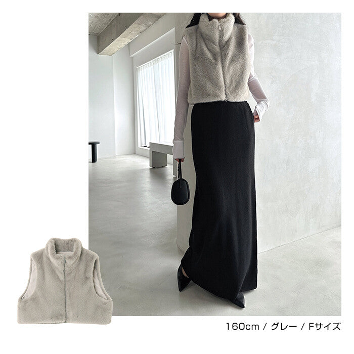 【Alma Design】短版仿皮草雙拉鍊背心 抽繩下擺顯瘦造型 顏色