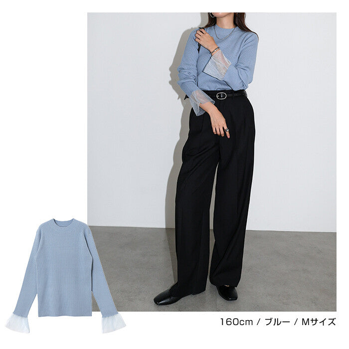 【Alma Design】薄紗荷葉袖口羅紋針織上衣 修身顯瘦氣質剪裁 顏色