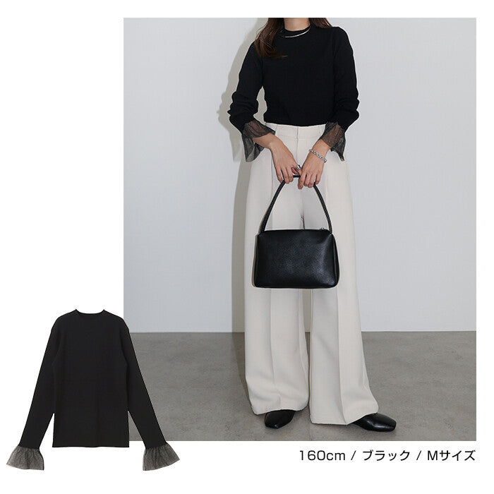 【Alma Design】薄紗荷葉袖口羅紋針織上衣 修身顯瘦氣質剪裁 顏色