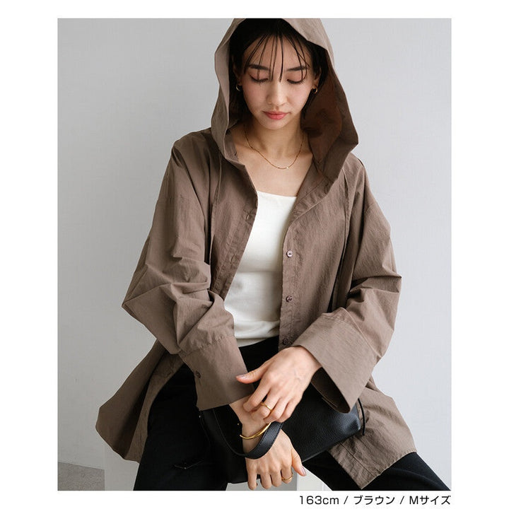 【evernavy】薄款尼龍連帽寬鬆長版襯衫 Japan E-Shop