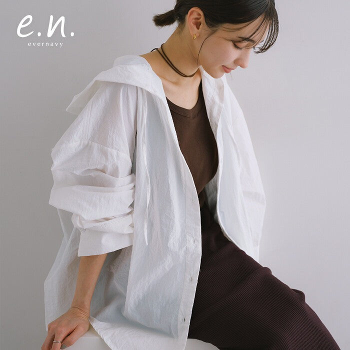 【evernavy】薄款尼龍連帽寬鬆長版襯衫 Japan E-Shop