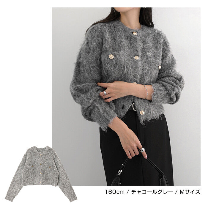 【Alma Design】金釦毛絨短版針織外套 秋冬主角級單品 顏色