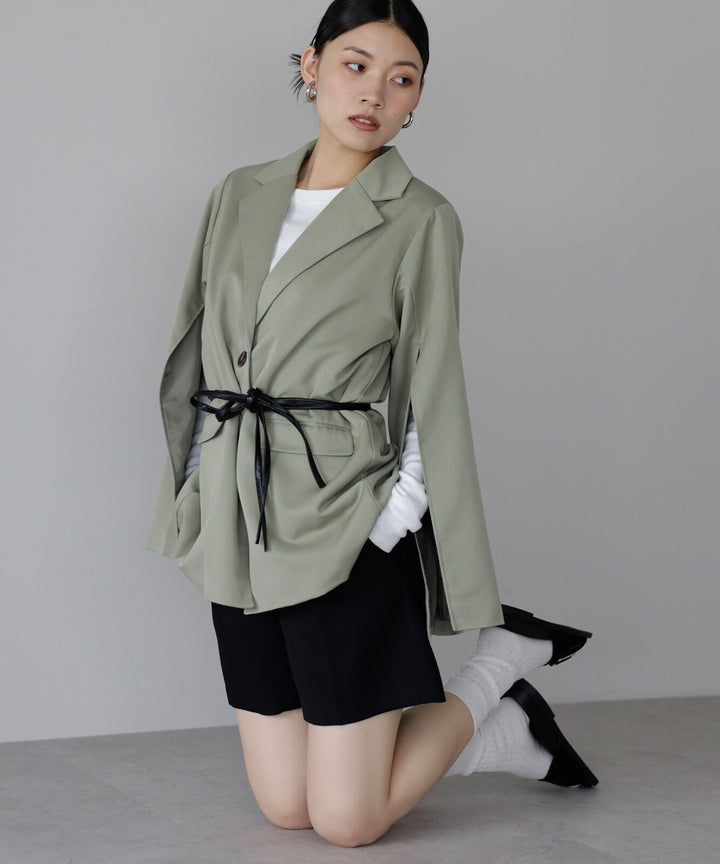 【TOPWHOLE】袖開衩腰帶西裝外套 Japan E-Shop