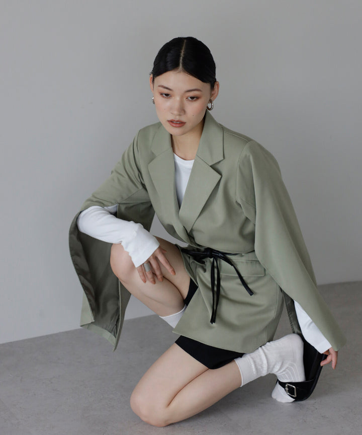 【TOPWHOLE】袖開衩腰帶西裝外套 Japan E-Shop
