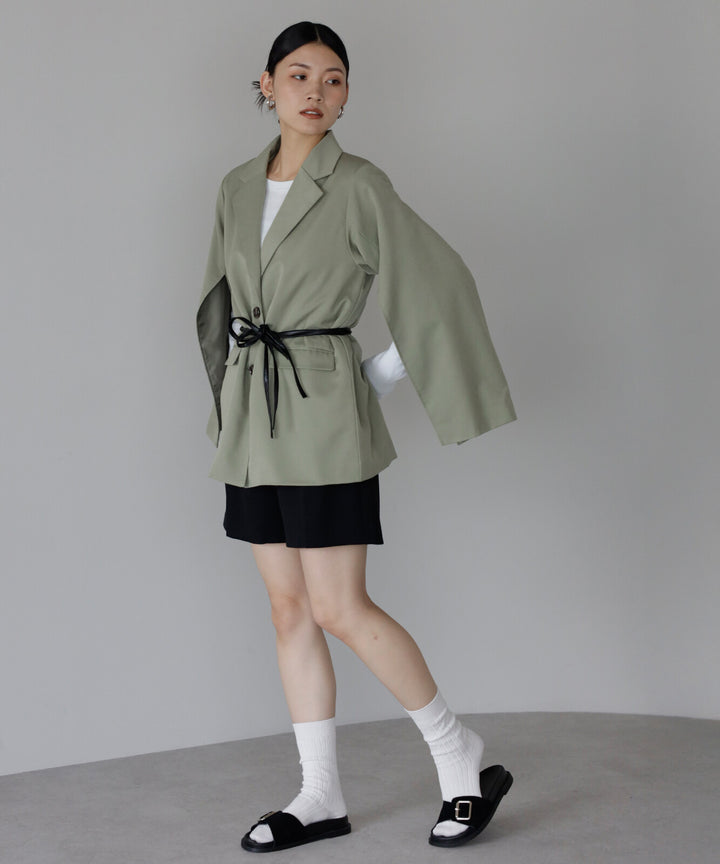 【TOPWHOLE】袖開衩腰帶西裝外套 Japan E-Shop