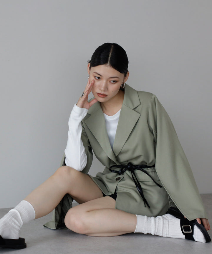 【TOPWHOLE】袖開衩腰帶西裝外套 Japan E-Shop
