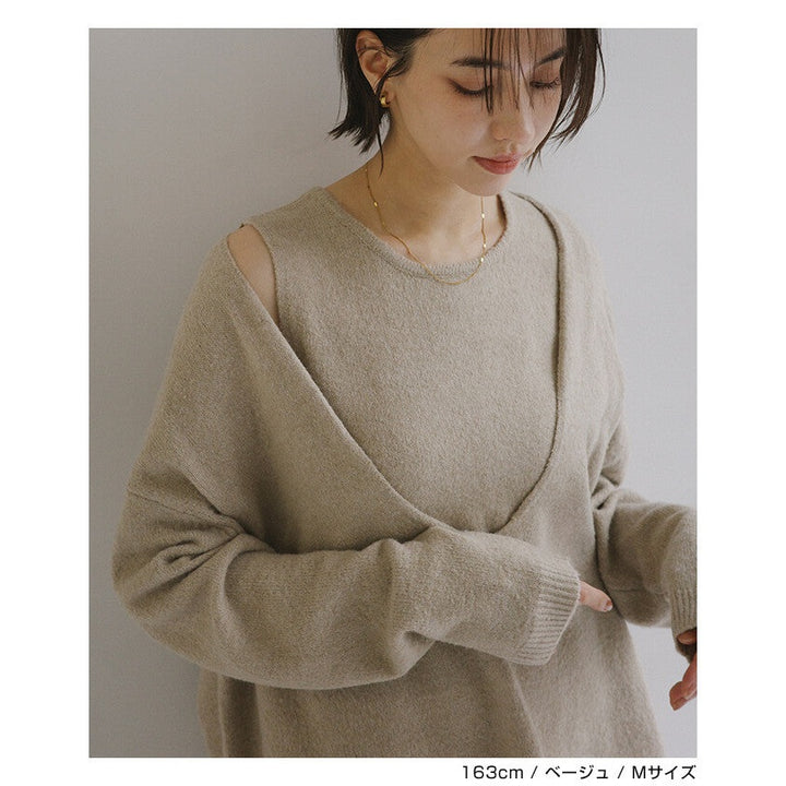 【evernavy】V領長袖與無袖針織兩件組 Japan E-Shop