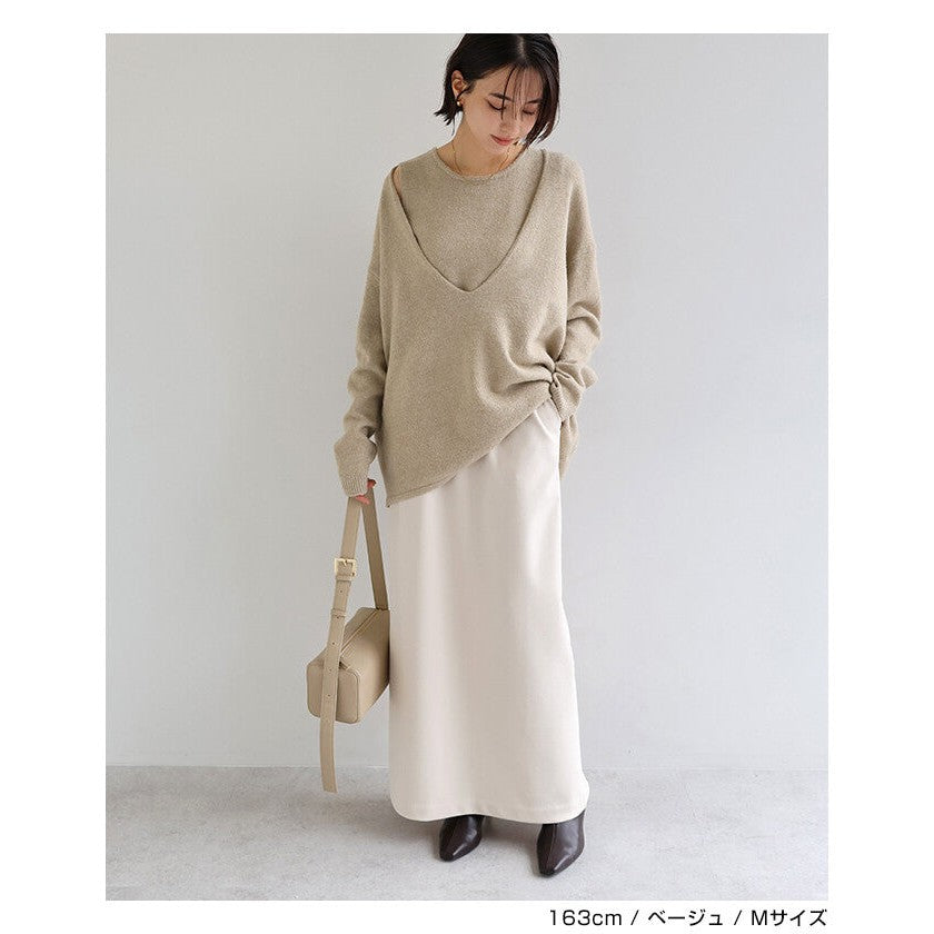 【evernavy】V領長袖與無袖針織兩件組 Japan E-Shop