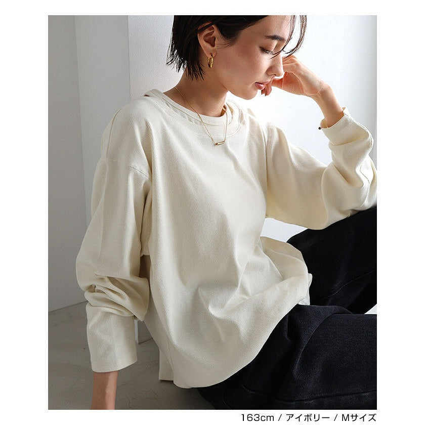 【evernavy】彈性羅紋假兩件長袖上衣 Japan E-Shop