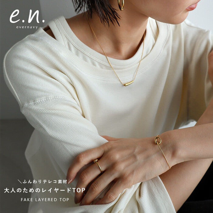 【evernavy】彈性羅紋假兩件長袖上衣 Japan E-Shop