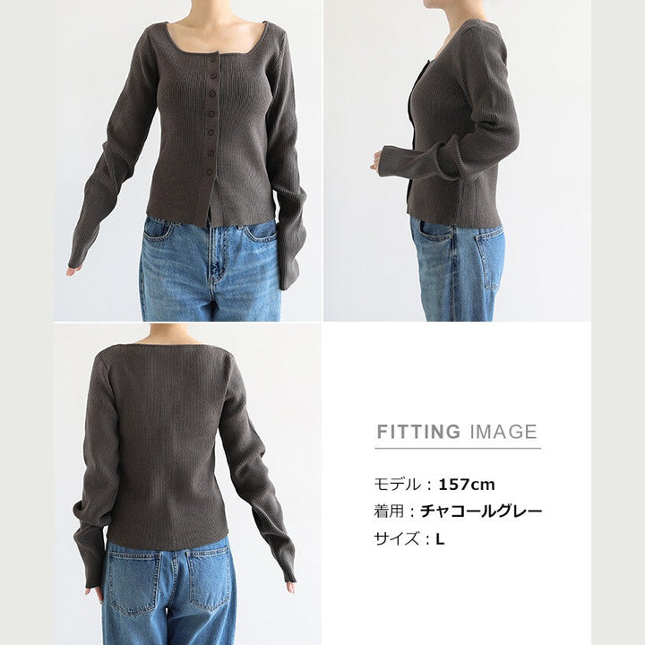 【Alma Design】船型領排釦羅紋針織外套 修身顯瘦剪裁 顏色