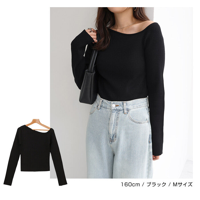【Alma Design】不對稱領口羅紋針織上衣 修身顯瘦氣質剪裁 顏色