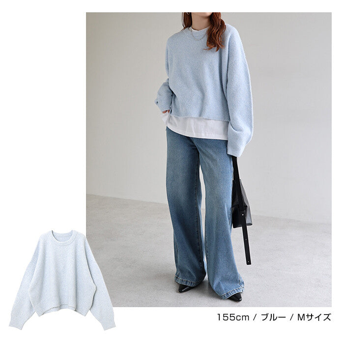 【Alma Design】澎袖圓領寬鬆針織上衣 落肩顯瘦基本款 顏色