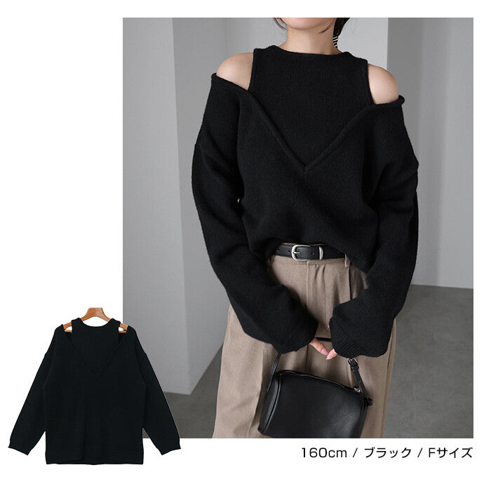 【Alma Design】肩部剪接仿疊穿針織上衣 顯瘦長版顯個性 顏色