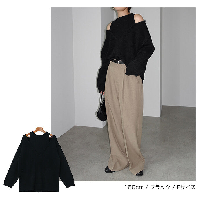 【Alma Design】肩部剪接仿疊穿針織上衣 顯瘦長版顯個性 顏色