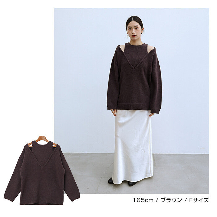 【Alma Design】肩部剪接仿疊穿針織上衣 顯瘦長版顯個性 顏色
