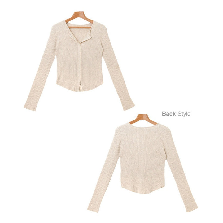 【Freesia】圓釦前開襟羅紋針織外套 一件抵兩穿修身剪裁 顏色