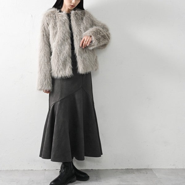 ELENCARE DUE 仿麂皮羅馬布不規則魚尾裙 彈性腰圍中長裙 Japan E-Shop