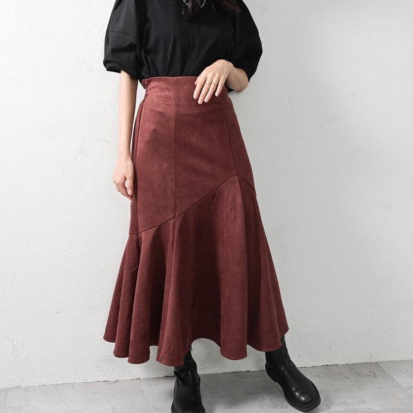 ELENCARE DUE 仿麂皮羅馬布不規則魚尾裙 彈性腰圍中長裙 Japan E-Shop