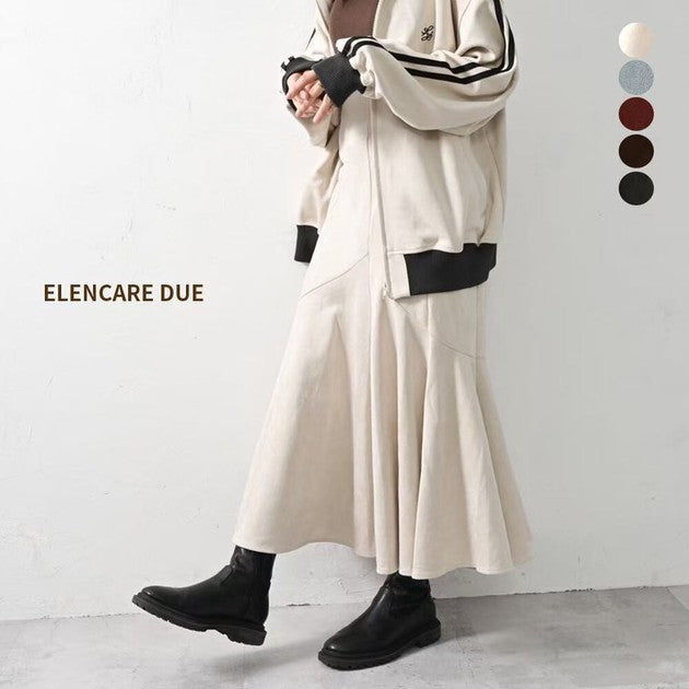 ELENCARE DUE 仿麂皮羅馬布不規則魚尾裙 彈性腰圍中長裙 Japan E-Shop