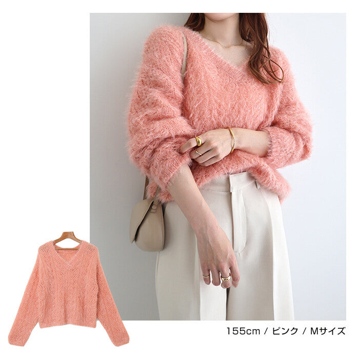 【Alma Design】毛絨鏤空V領針織上衣 短版顯瘦主角單品 顏色