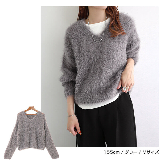 【Alma Design】毛絨鏤空V領針織上衣 短版顯瘦主角單品 顏色