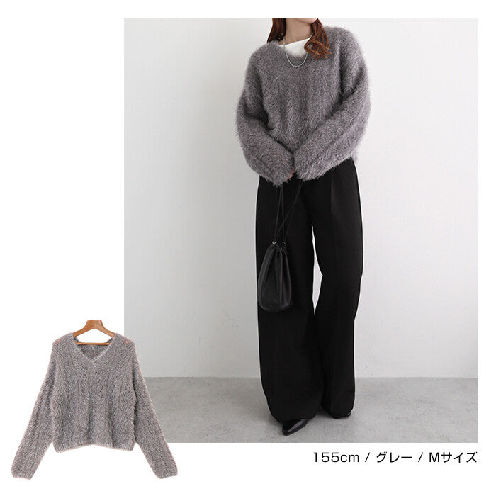 【Alma Design】毛絨鏤空V領針織上衣 短版顯瘦主角單品 顏色