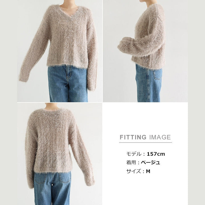 【Alma Design】毛絨鏤空V領針織上衣 短版顯瘦主角單品 顏色